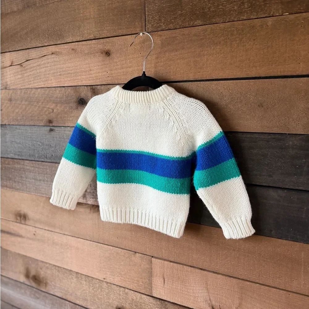 Vintage 80s Stork Club Knit Toddler Set Cream Stripe 12M